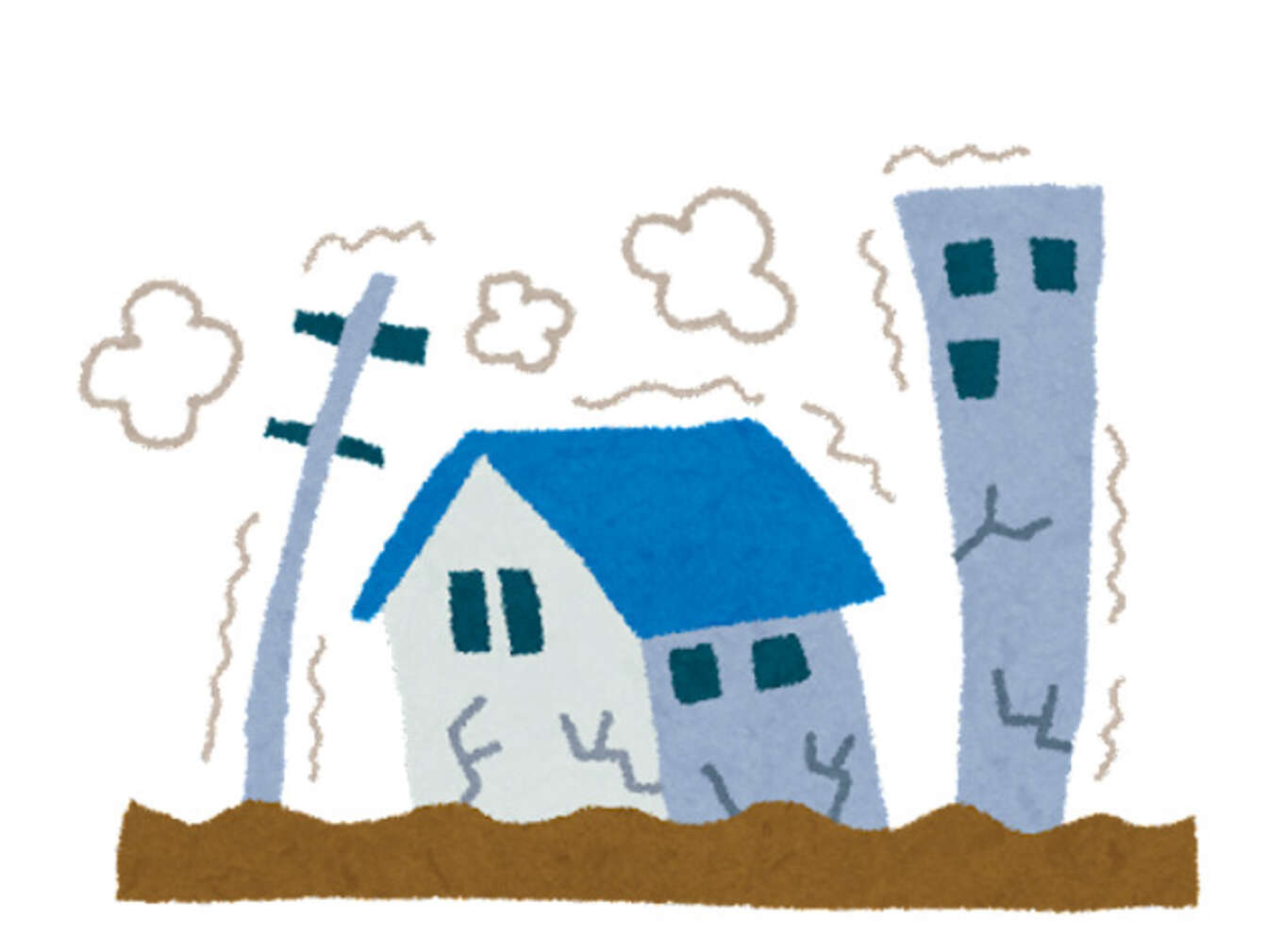 地震に揺れる家イラスト