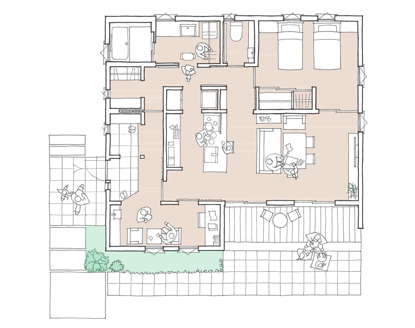 手書き風の平屋の間取り図イラスト
