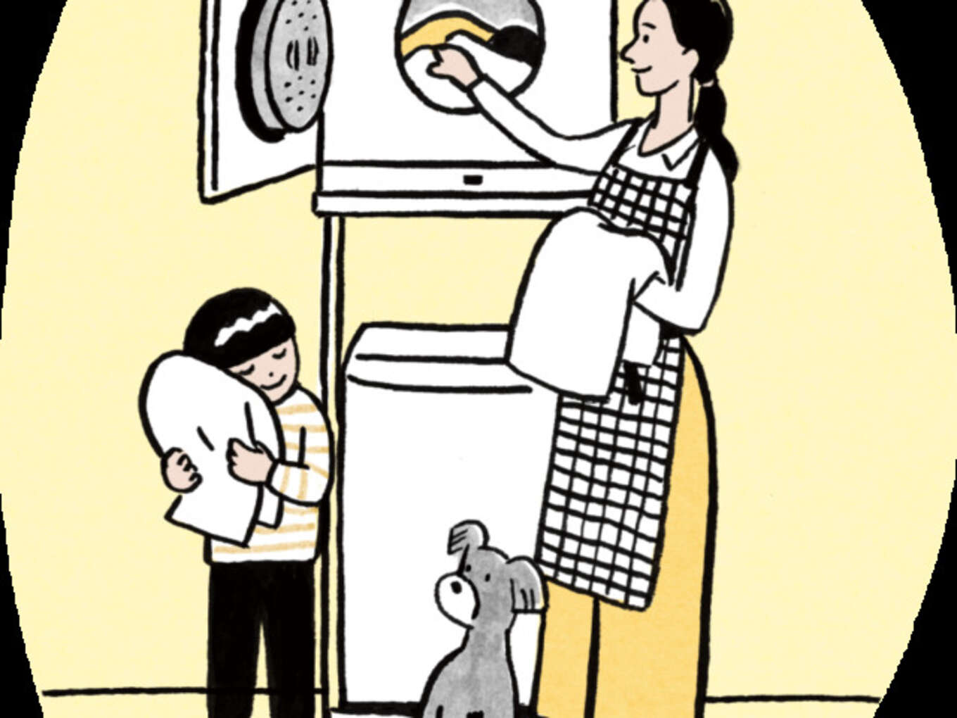 乾燥機を使っている家族のイラスト