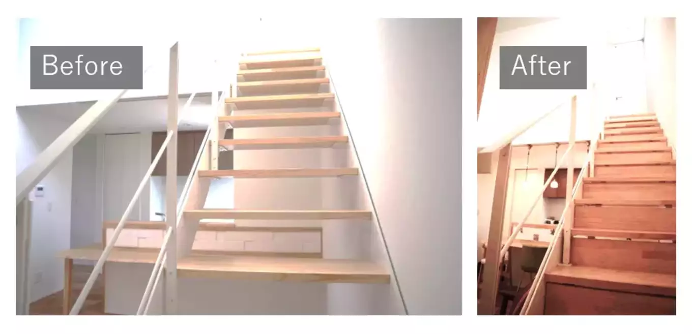 スケルトン階段に蹴込板を造作した