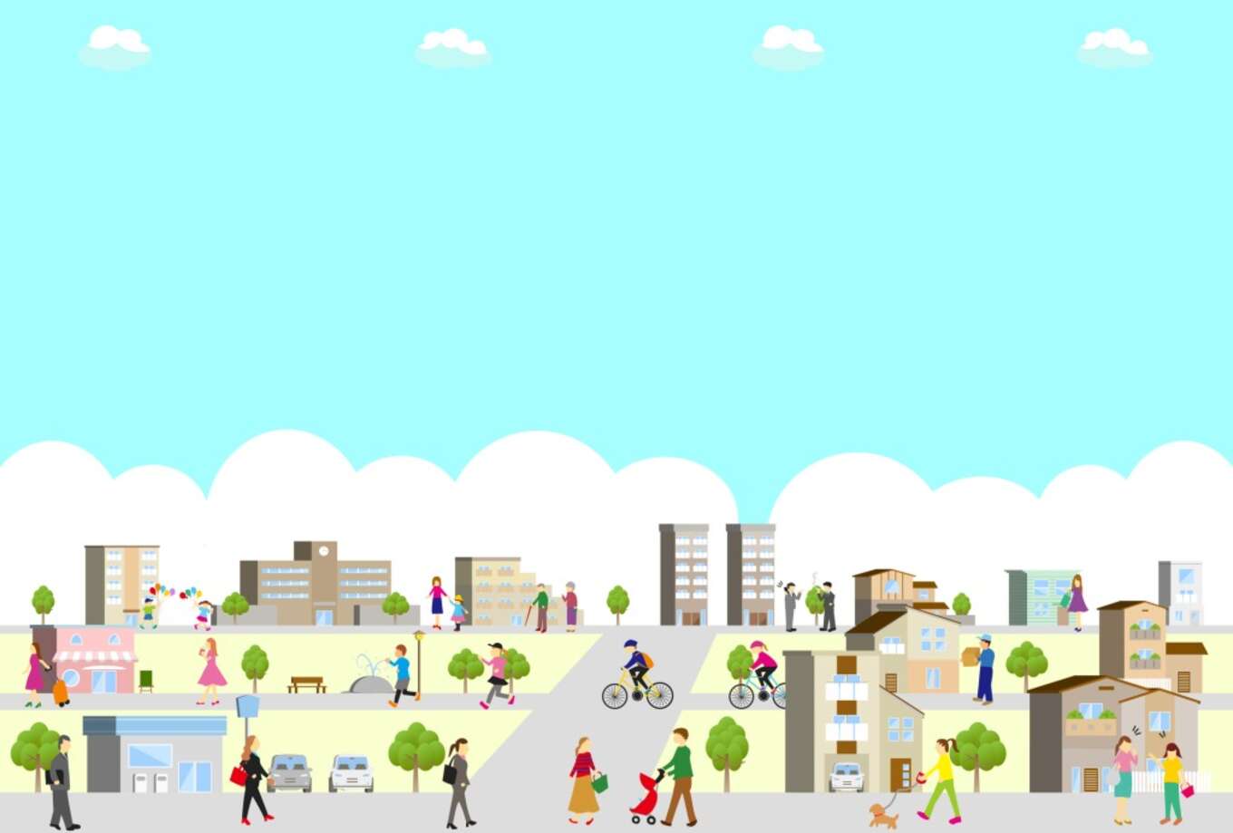 街並みと人々のイラスト