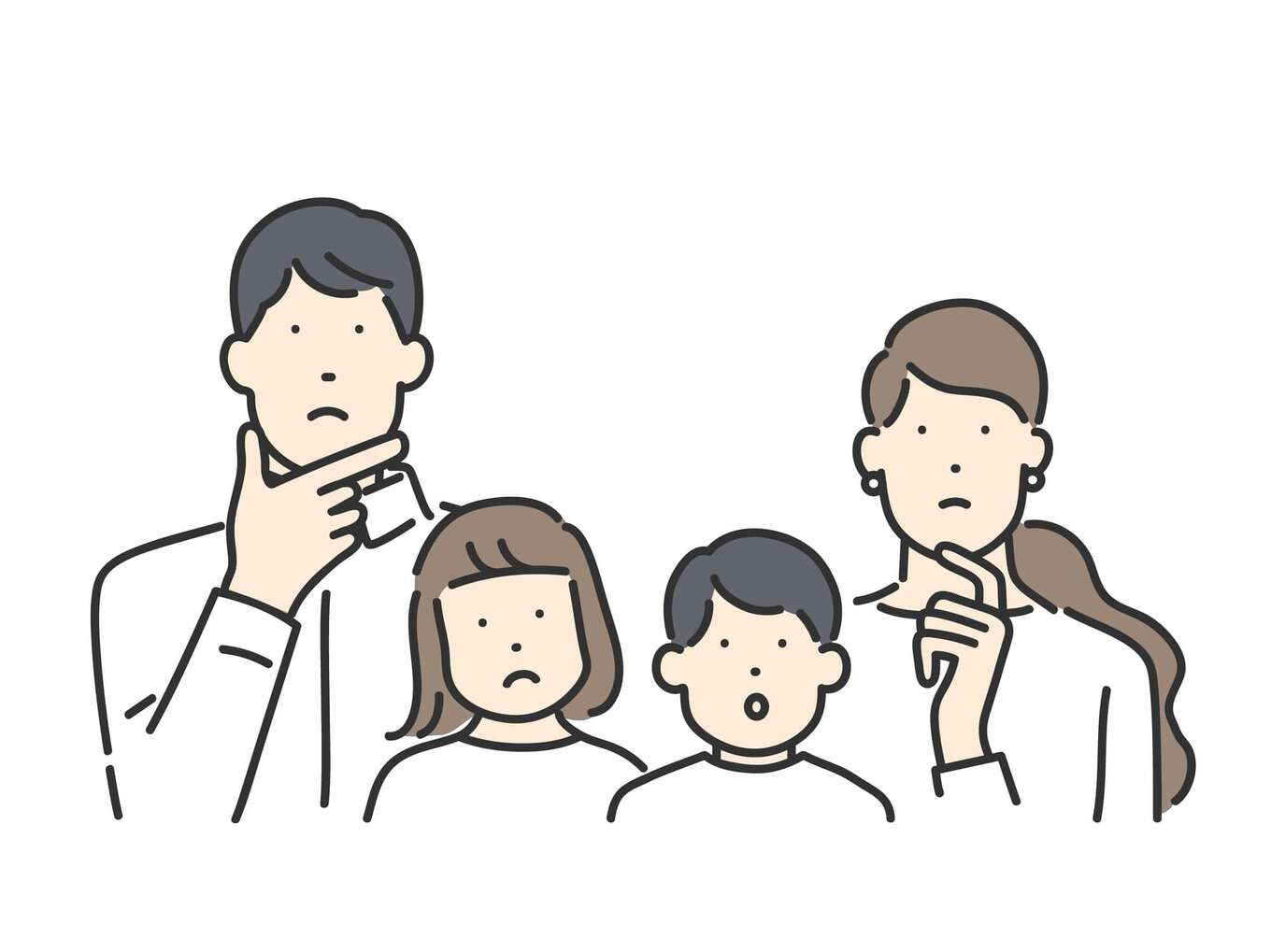 考えごとをする小さな子どものいる家庭・若いファミリー