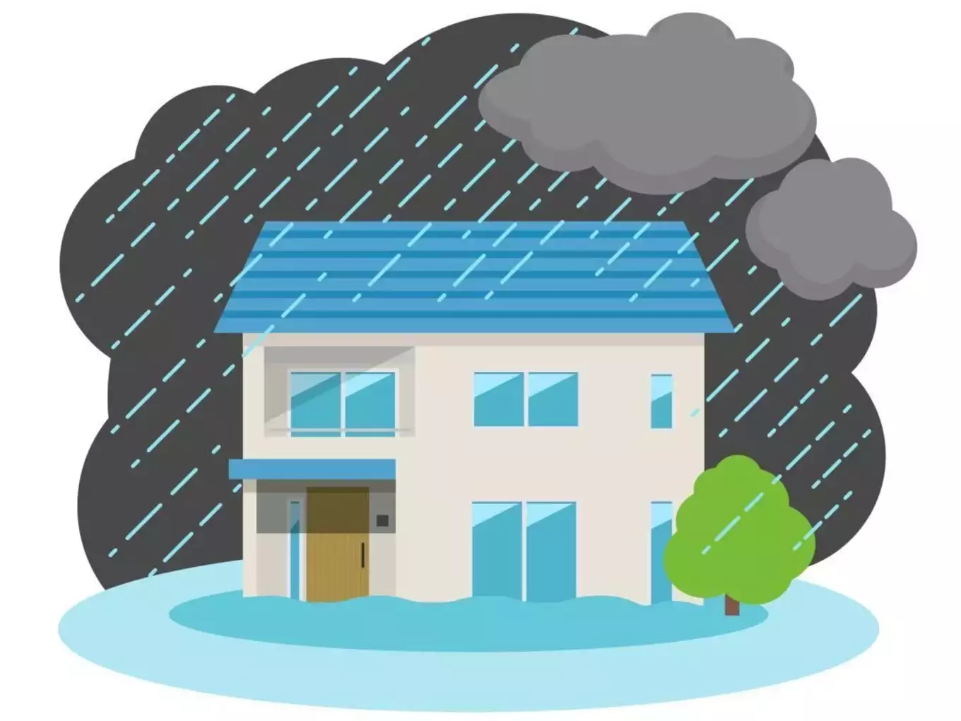 大雨で浸水被害にあう住宅のイラスト