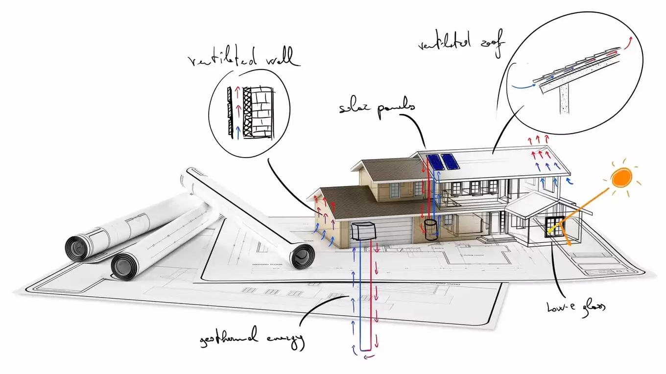 家と設計図のイラスト