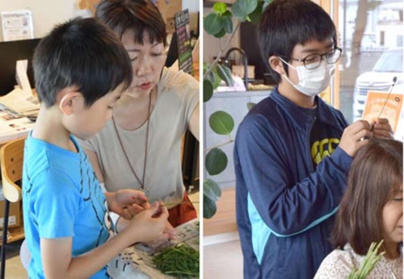 スワッグの下準備のお手伝いをしてくれる子どもたち。
