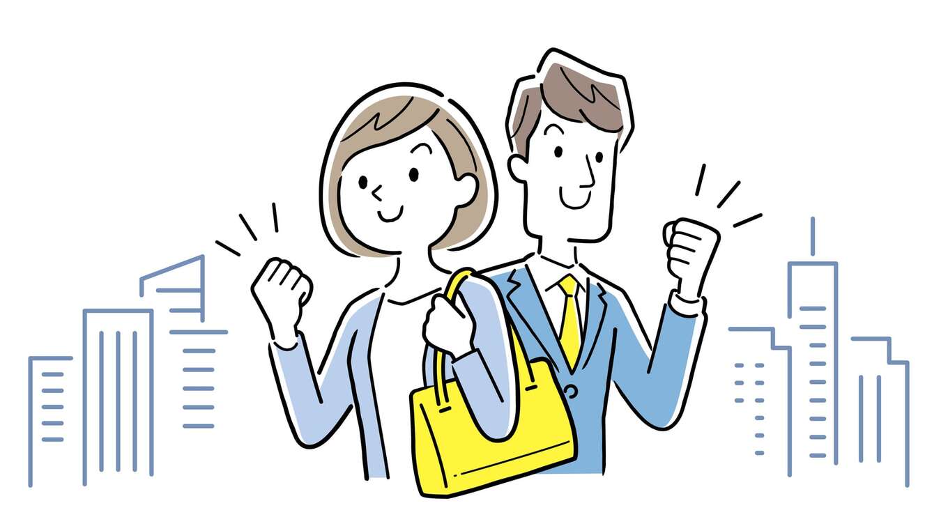 やる気を出す若い女性と若い男性