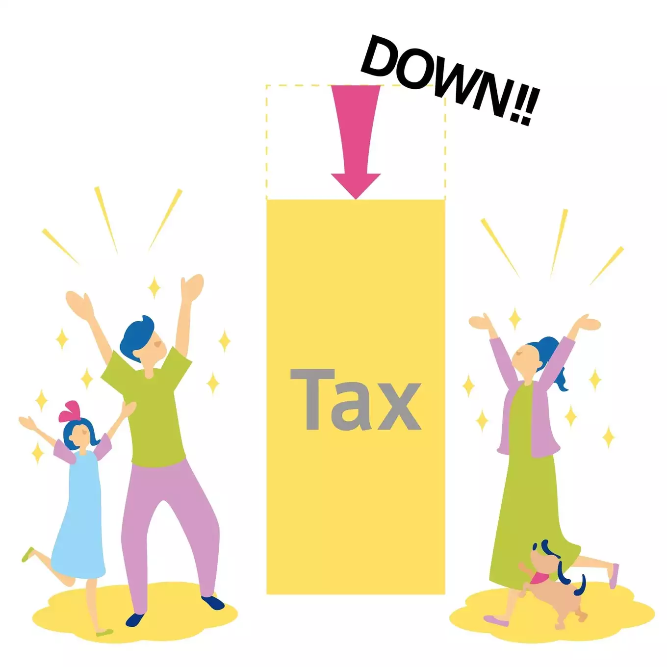 税金の控除に喜ぶ家族、減税
