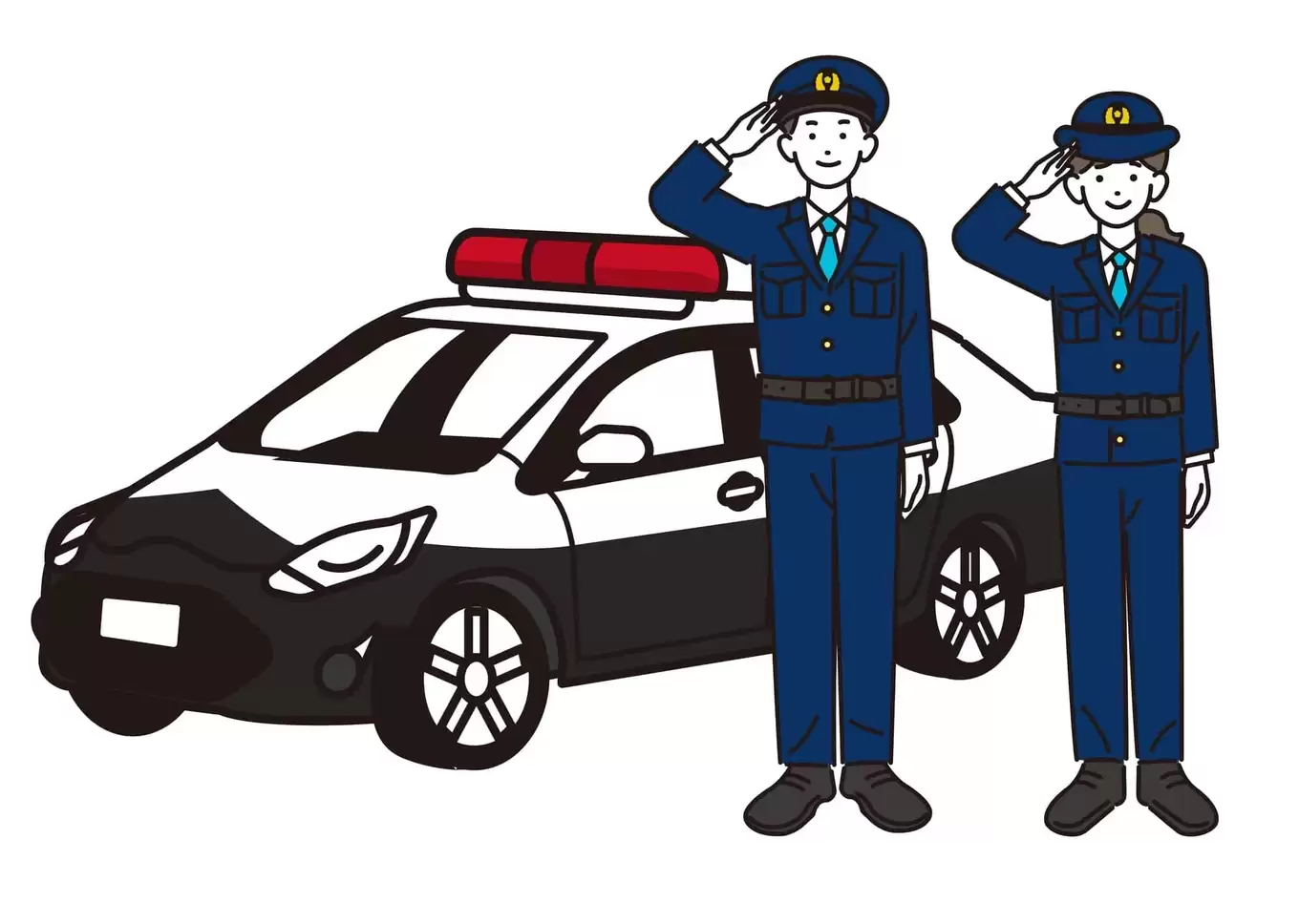 男女の警官とパトカーのイラスト