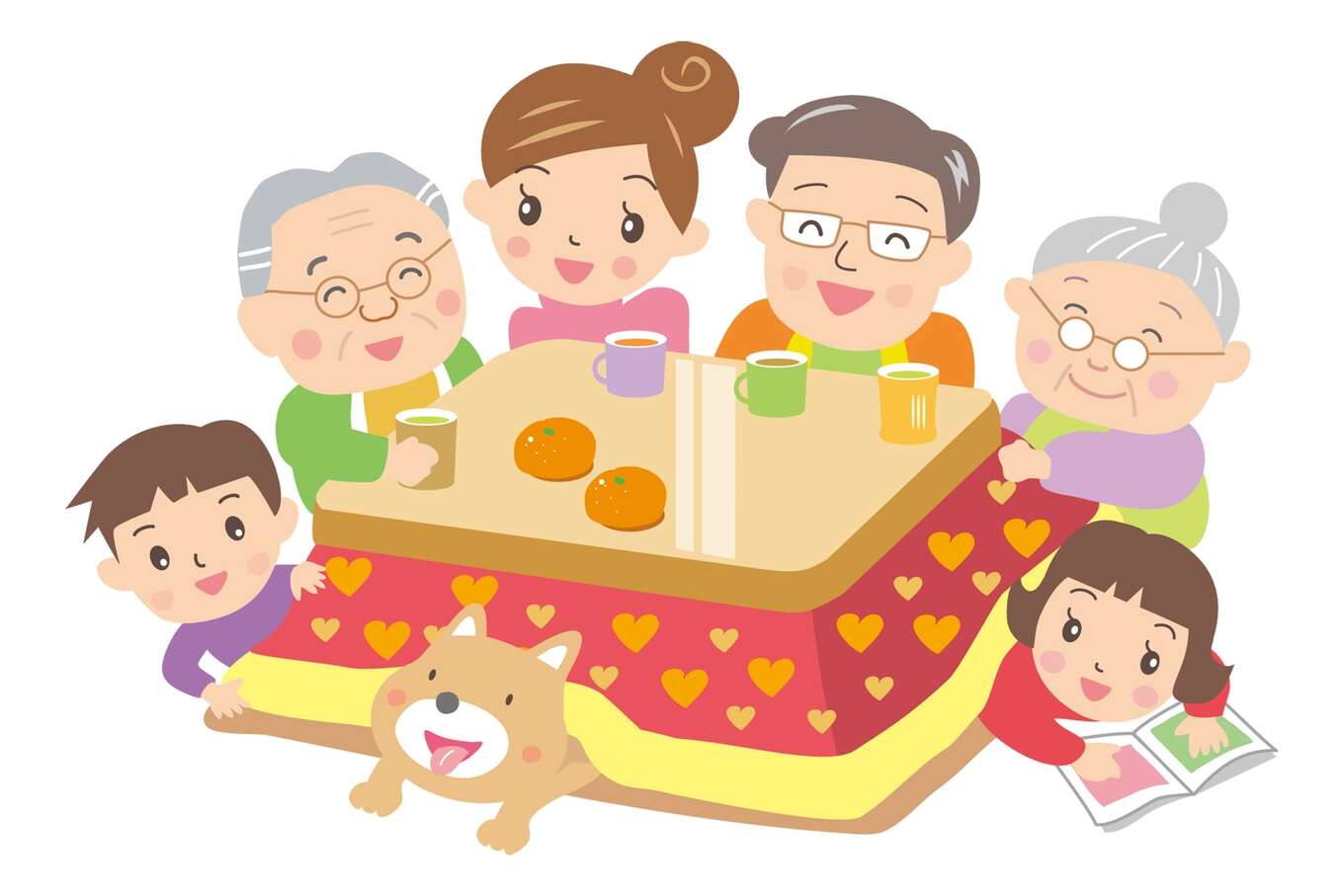 こたつに入る家族のイラスト