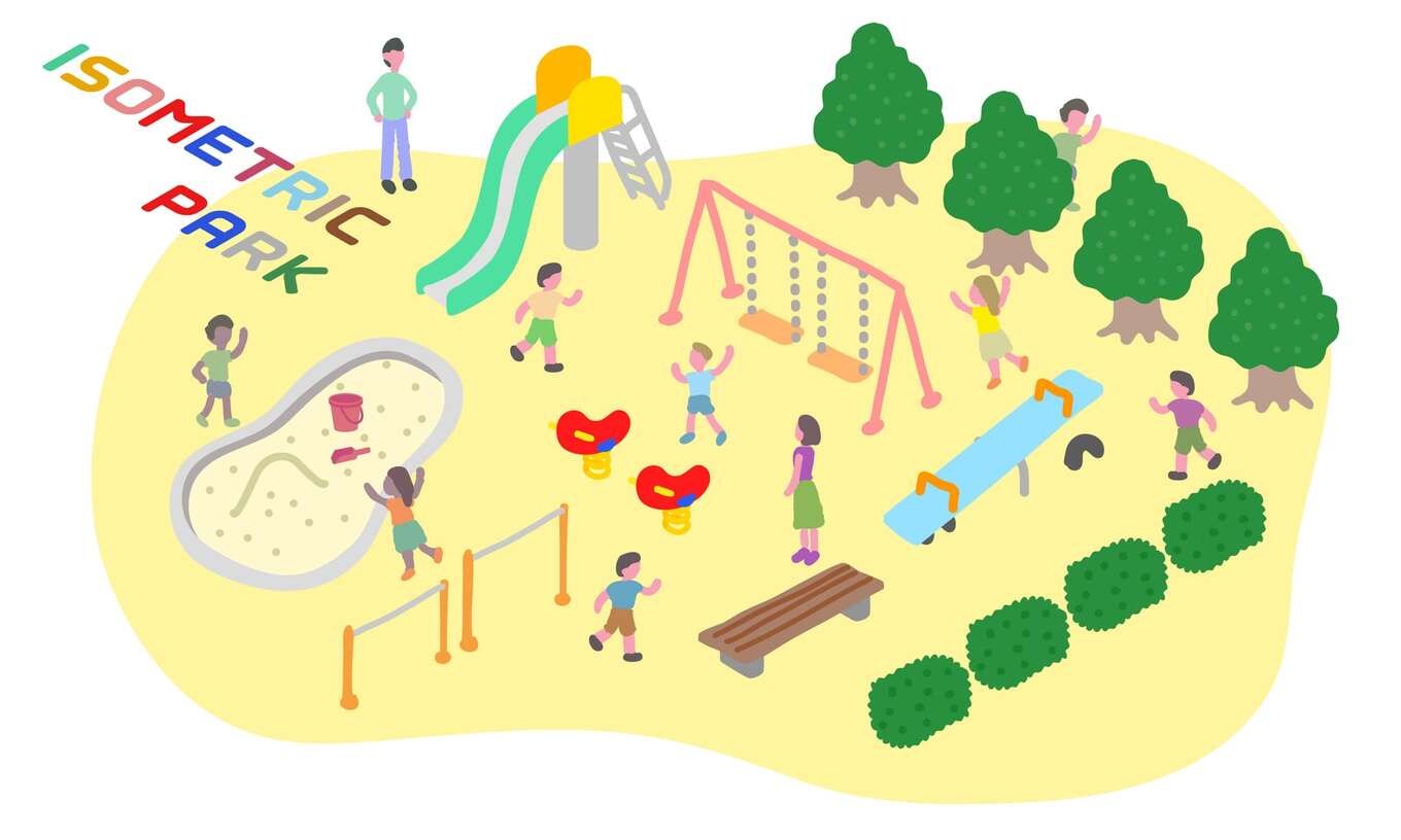 家族連れでにぎわう公園のイラスト