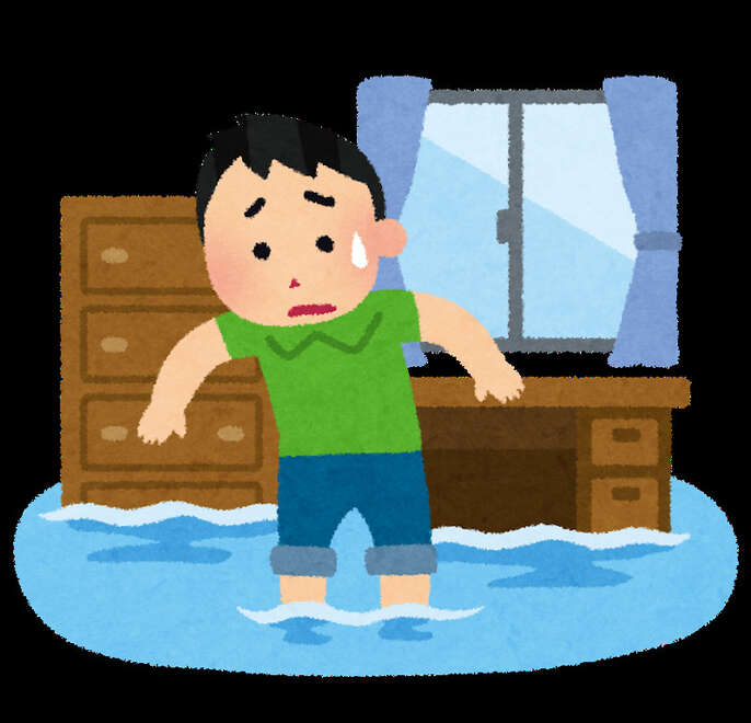 床上浸水しているイラスト