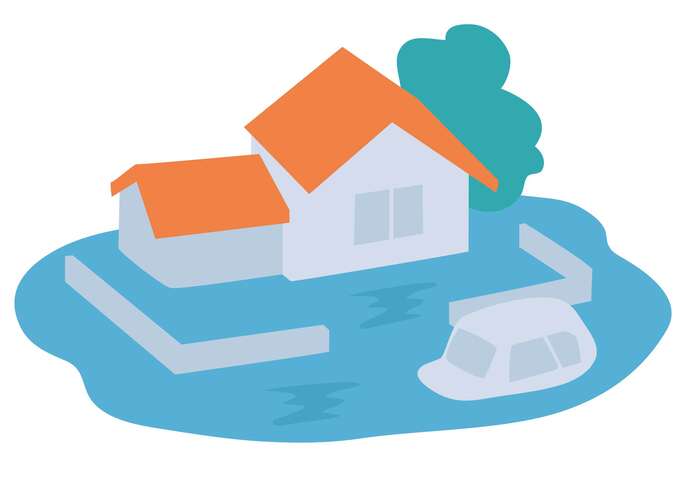 浸水した家のイラスト