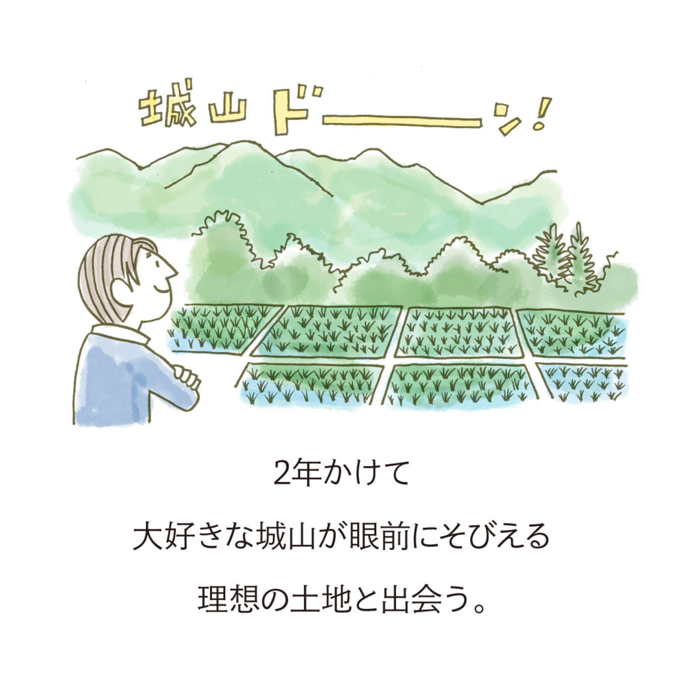 庭の植物と家の窓からの眺め